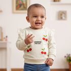 Infants' Cream Cotton Round Neck Pullover Sweatshirt, Off White, small