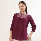 Women's Deep Wine Red Round Neck Embroidered Kurti, Wine, small image number null