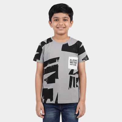 Boys Charcoal Cotton Round Neck Casual Half Sleeve T-Shirt