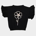 Girls' Jet Black Round Neck Casual T-Shirt, Black, small