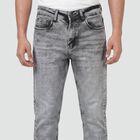 Men's Grey Slim Fit Washed Jeans, हल्का ग्रे, small