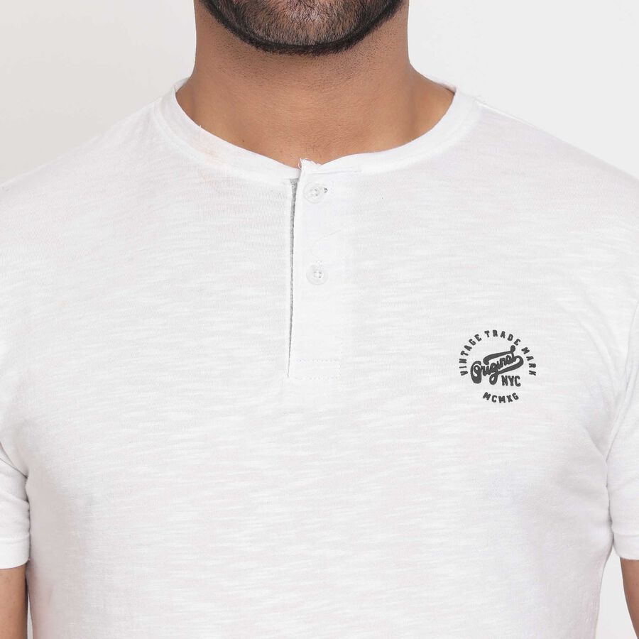 Cotton Solid Henley T-Shirt, White, large image number null