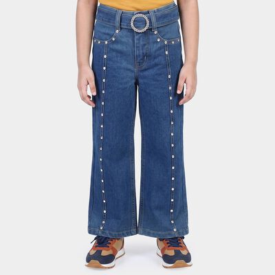 Girls Blue Flared Fit Studded Jeans