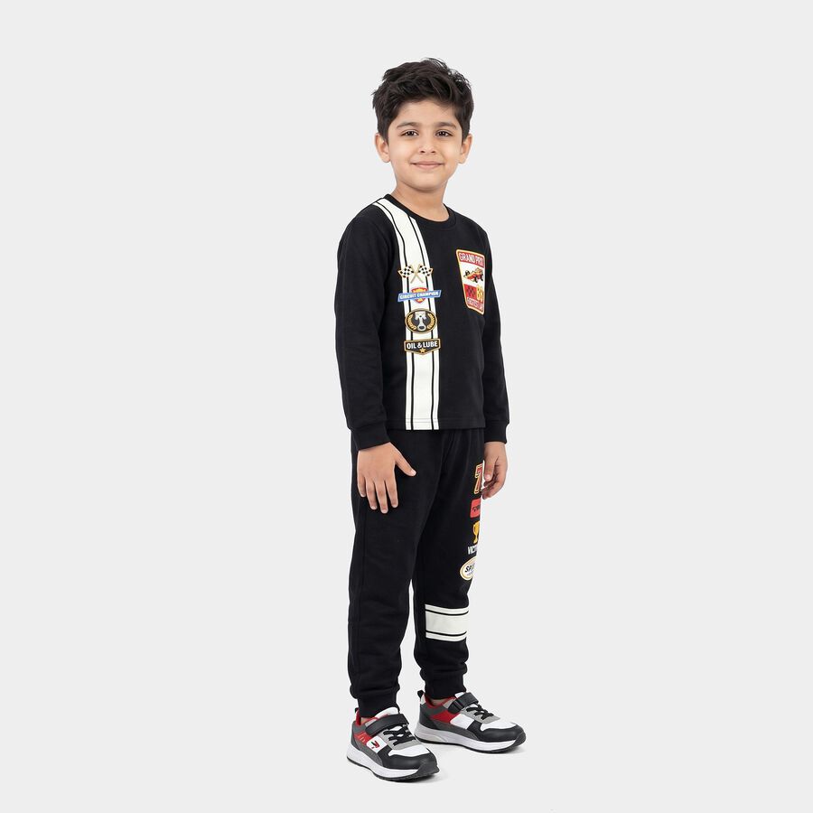 Boys' Black Round Neck Graphic Baba Suit, Black, large