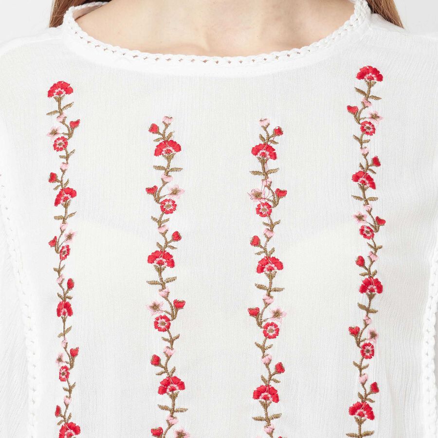 Embellished 3/4th Sleeves Top, White, large image number null