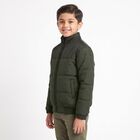 Boys Olive Green Stand Collar Puffer Jacket, Olive, small