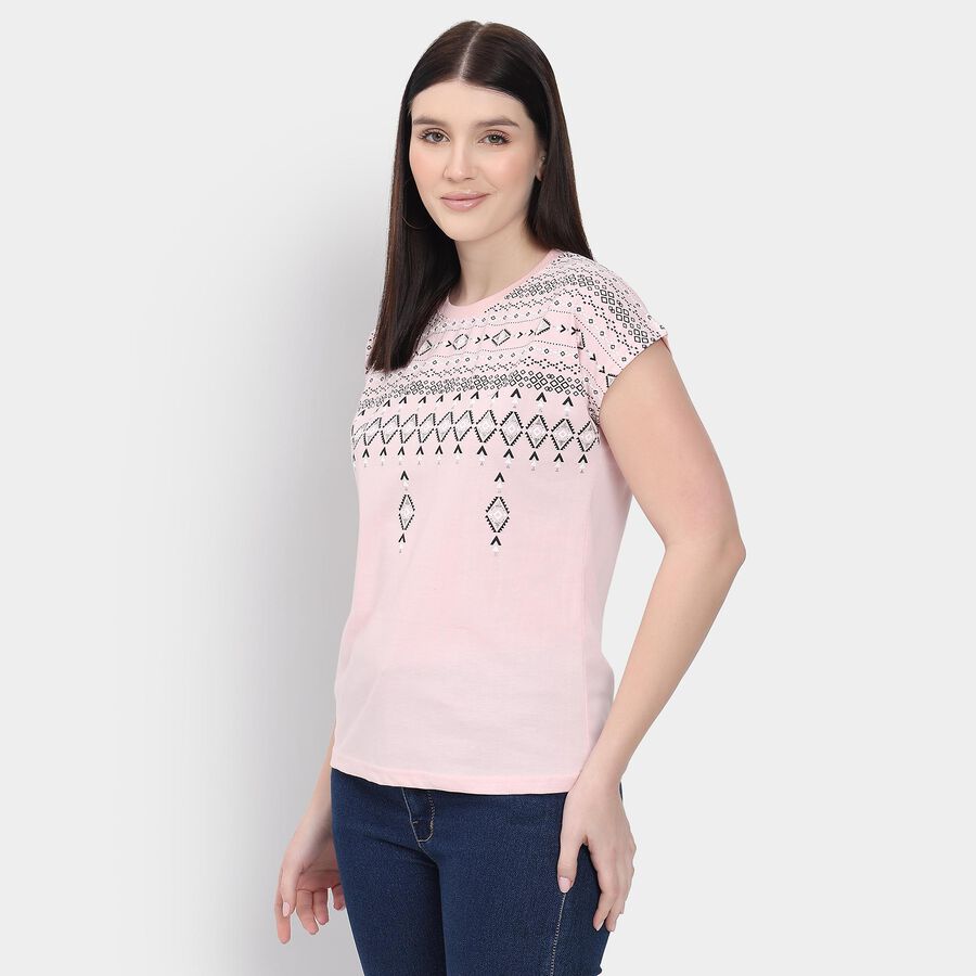 Ladies' Round Neck T-Shirt, हल्का गुलाबी, large