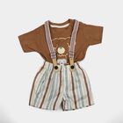 Infants' Beige Cotton Round Neck Graphic Print Baba Suit, Beige, small