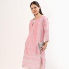 Women's Soft Pink Round Neck Floral Printed Kurta, गुलाबी, small
