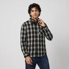 Men's Black Cotton Long Sleeve Collar Regular Fit Casual Shirt, काला, small