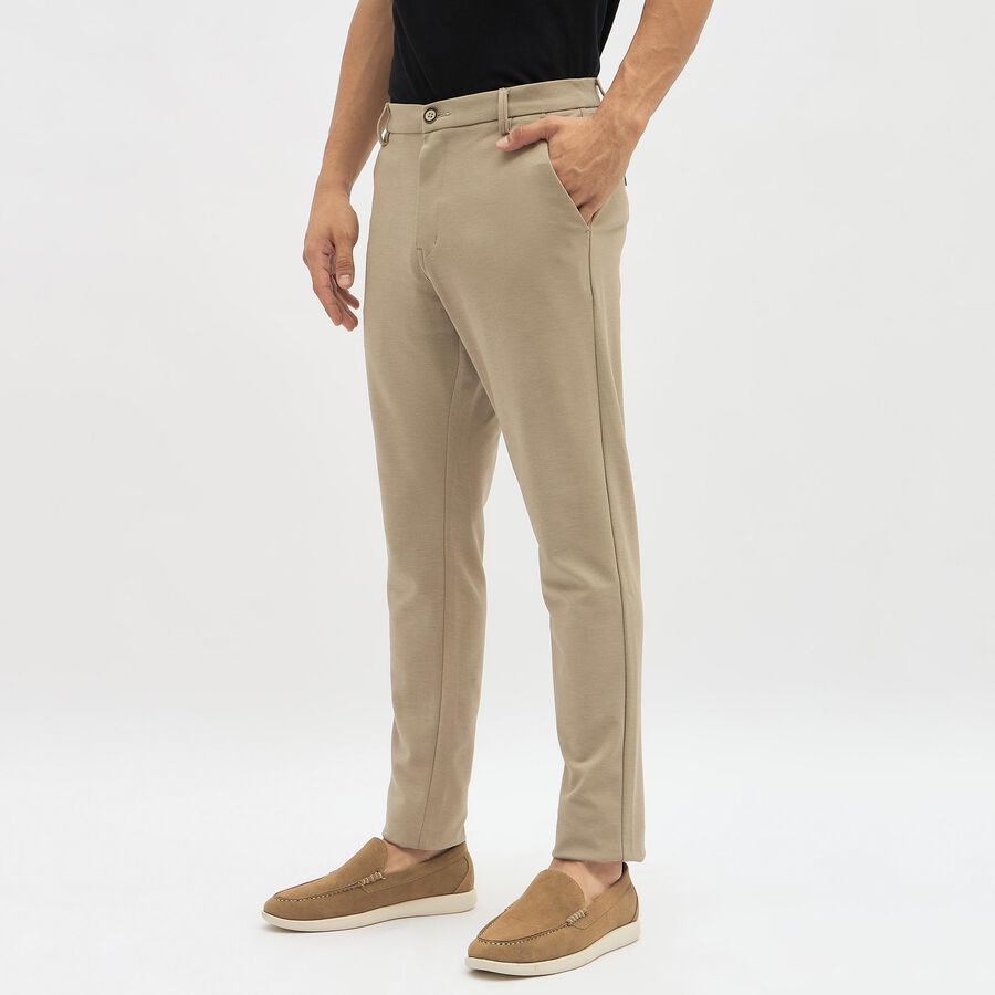 Men's Muted Beige Slim Fit Cross Pocket Casual Trousers&nbsp;, गहरा पीला, large image number null