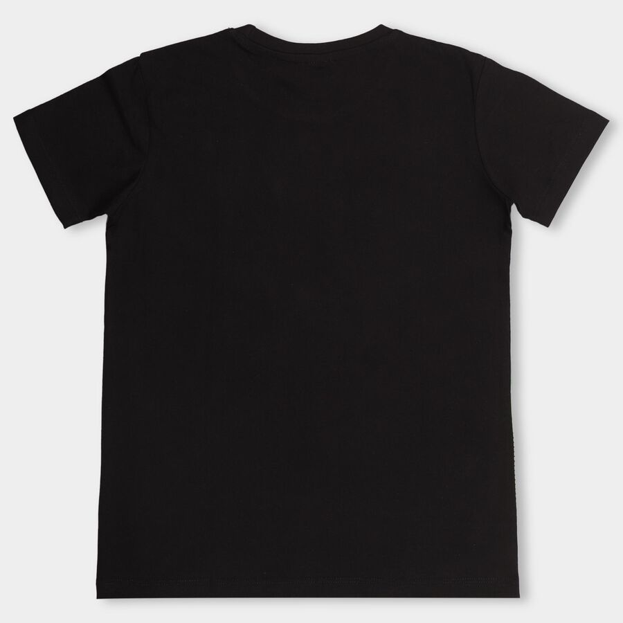 Boys Jet Black Cotton Round Neck Casual T-Shirt, Black, large image number null