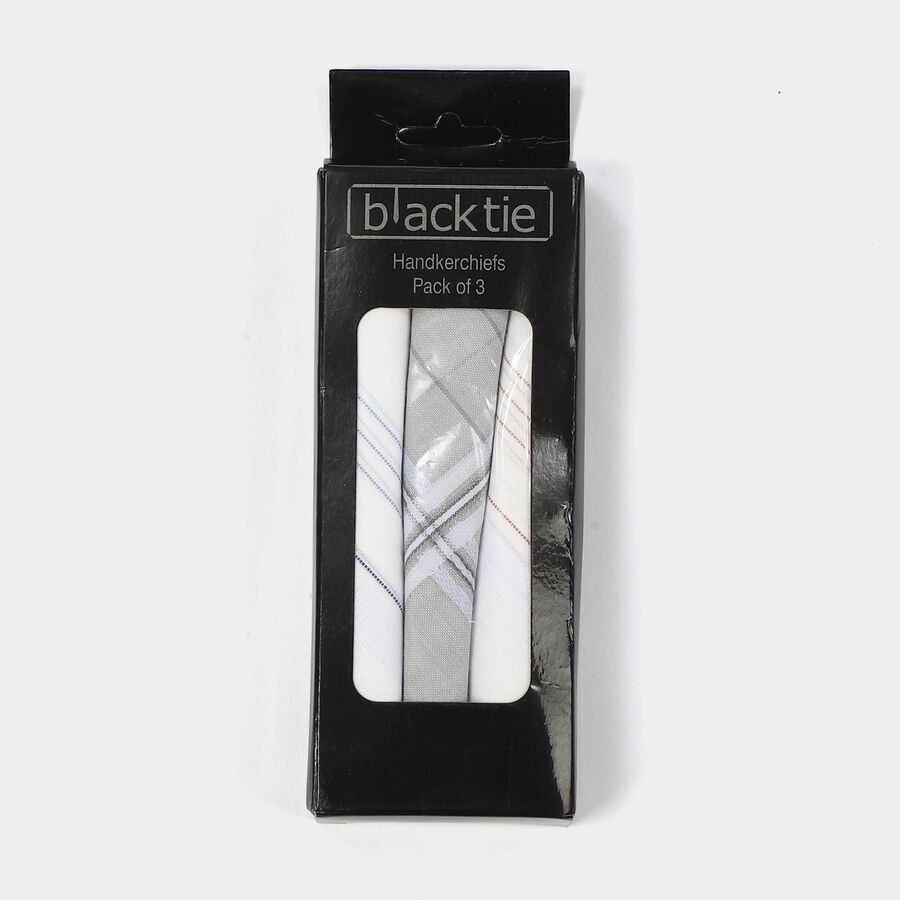 Men's Grey Checked Pack of 3 Handkerchief, गहरा ग्रे, large