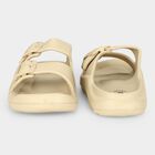 Men's Beige Buckle Strap Slip-On Sliders, गहरा पीला, small