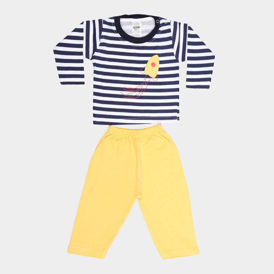 Infants Cotton Stripes Baba Suit, Yellow, large image number null