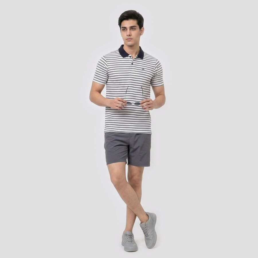 Men's White Polo Neck Striped Drifit T-Shirt, Off White, large