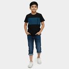 Boys' Black Cotton Round Neck Graphic T-Shirt, काला, small