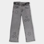 Girls' Muted Charcoal Grey Straight Fit Star Embellished Jeans, काला, small image number null