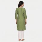 Women's Olive Green Round Neck Embroidered Kurta, हल्का हरा, small