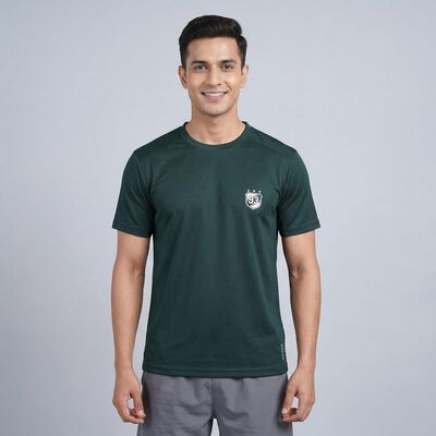 Men's Dark Green Round Neck Athleisure T-Shirt