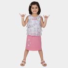 Girls White Floral Sleeveless Top and Pink Skirt Set, Light Pink, small