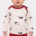 Infants' Beige 100% Cotton Round Neck Printed Baba Suit, Beige, small