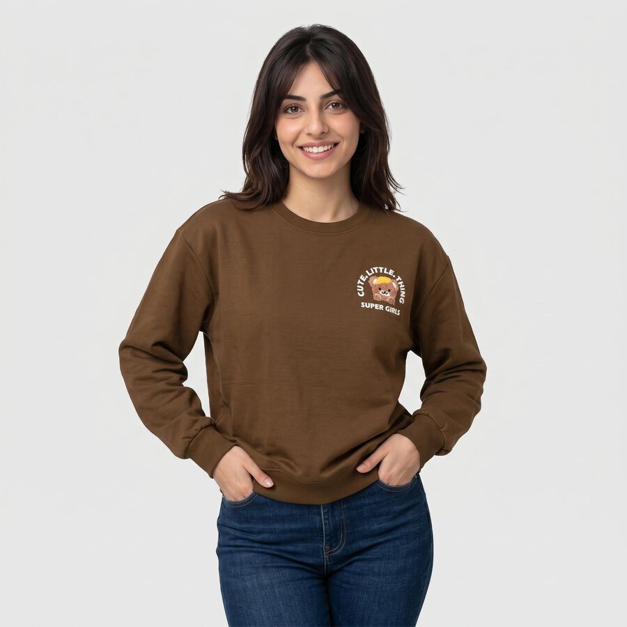 Women's Olive Crew Neck Pullover Sweatshirt, ओलिव, large