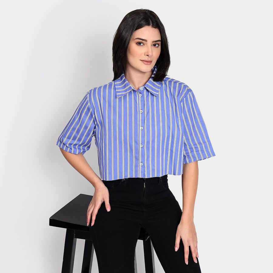 Ladies' 100% Cotton Shirt, Melange Blue, large image number null