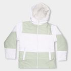 Girls Light Sage Green and White Hooded Casual Jacket, हल्का हरा, small image number null