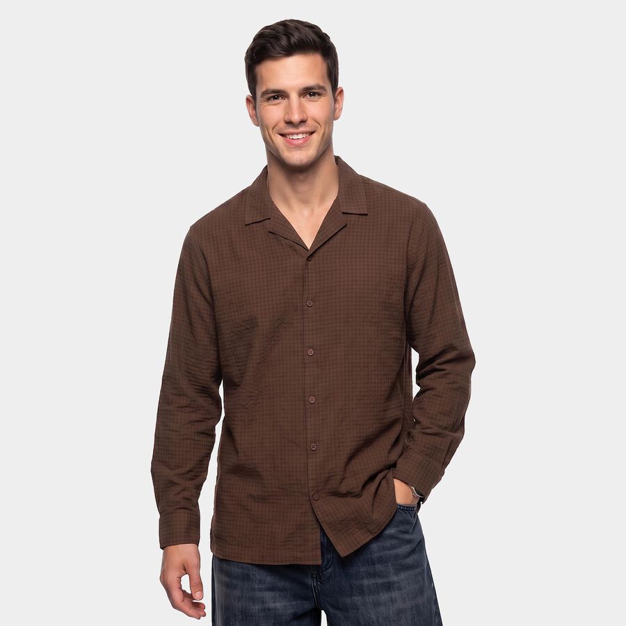 Men's Brown Cotton Casual Shirt, Brown, large