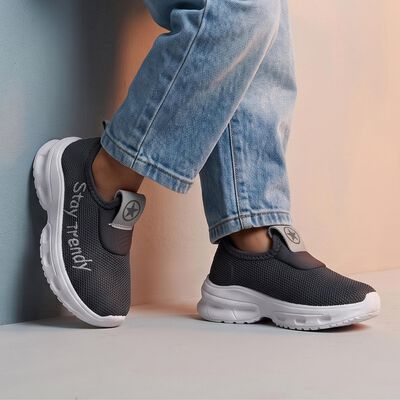 Boys' Grey Slip-On Casual Sneakers