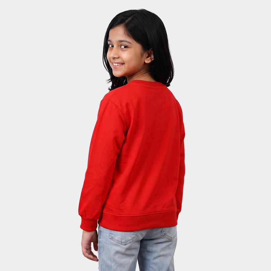 Girls' Red Crew Neck Pullover Sweatshirt, Red, large
