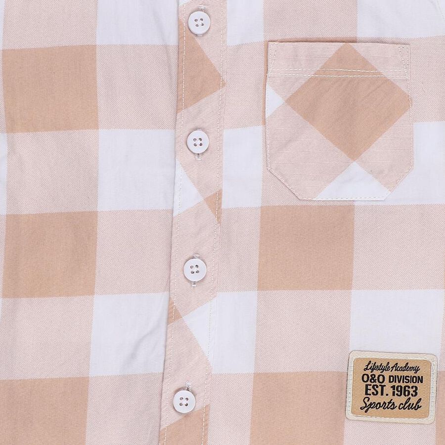 Boys Beige Cotton Half Sleeve Classic Casual Shirt, Beige, large image number null