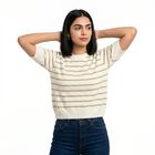Women's Beige Cotton Round Neck Regular Top, Beige, small