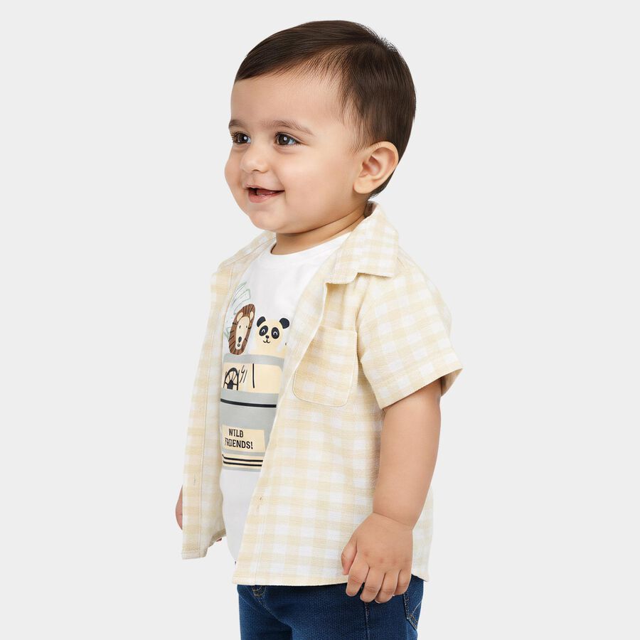 Infants Beige Cotton Half Sleeve Collared Casual Shirt, Beige, large