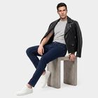 Men's Navy Blue Slim Fit Classic Jeans, गहरा नीला, small