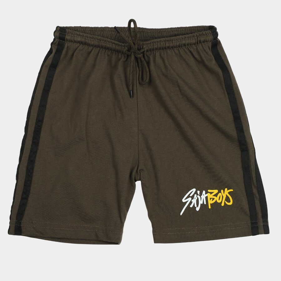 Boys Olive Green Regular Fit Side Striped Bermuda Shorts, Olive, large