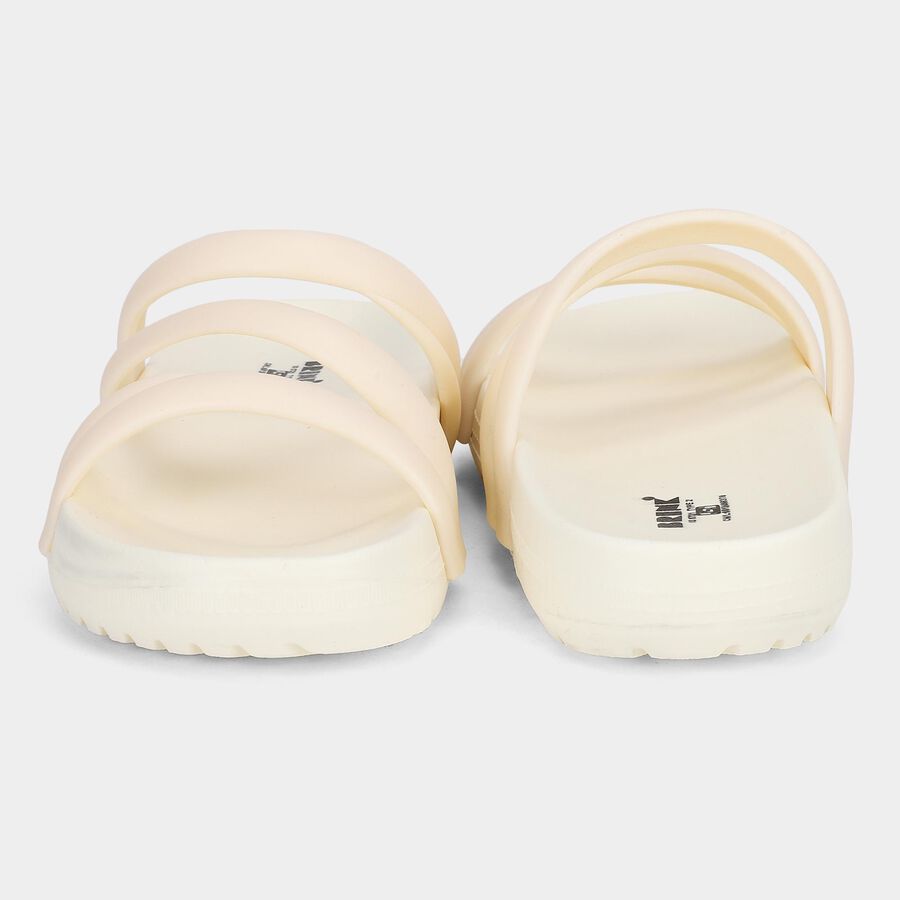 Women's Off White Cross Strap Slip-On Slippers, ऑफ व्हाइट, large