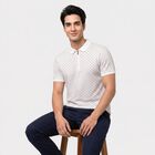 Men's White Cotton Polo Neck Printed T-Shirt, White, small
