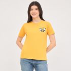 Women's Bright Yellow Round Neck Graphic Print T-Shirt, Mustard, small
