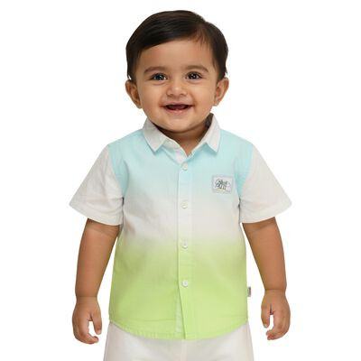 Infants Light Green and Blue Cotton Half Sleeve Classic Casual Shirt