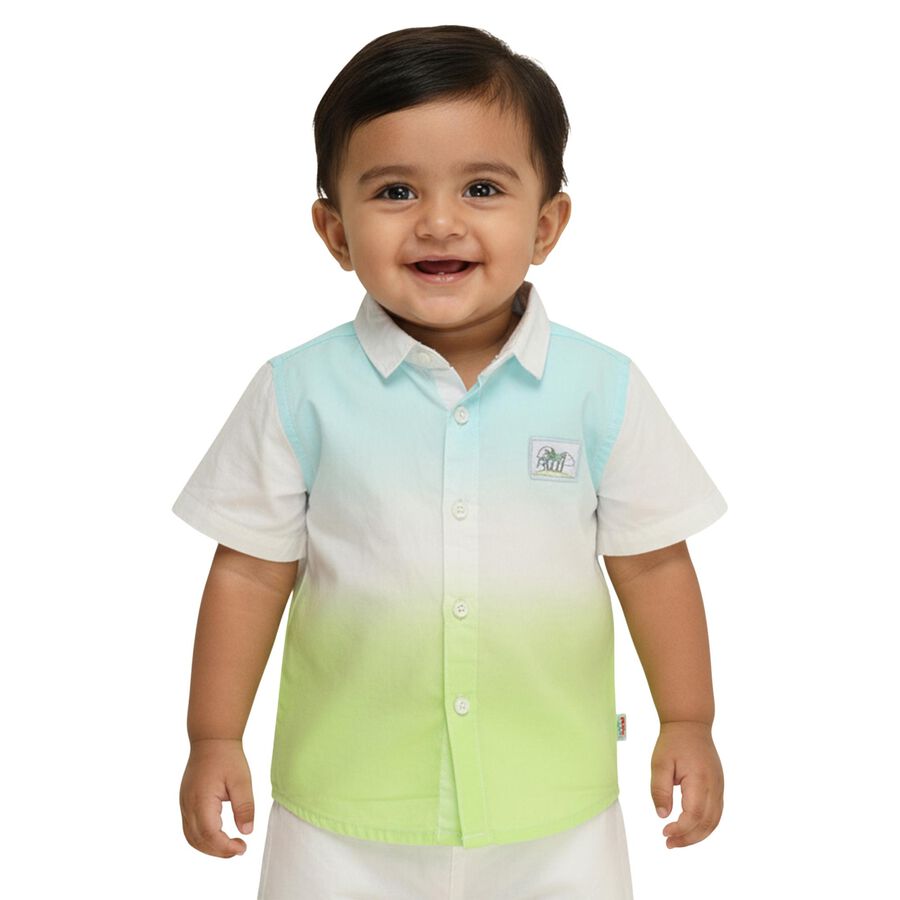 Infants Light Green and Blue Cotton Half Sleeve Classic Casual Shirt, Light Green, large image number null