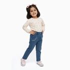 Girls Muted Denim Blue Regular Fit Embroidered Jeans, मध्यम नीला, small