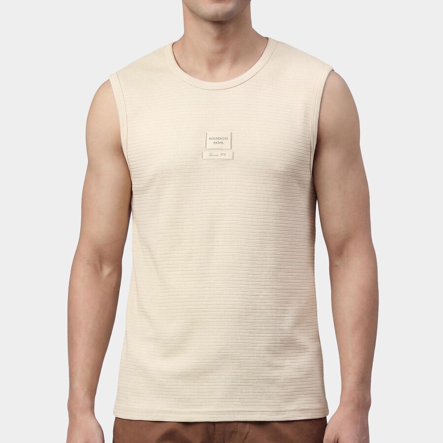 Men's Ecru Melange Round Neck Casual T-Shirt, Ecru Melange, large