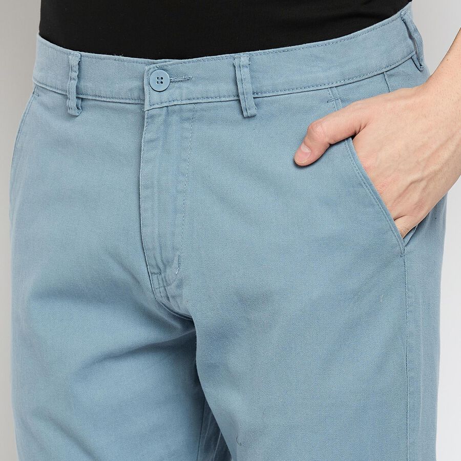 Men's100% Cotton Slim Fit Casual Trousers, Light Blue, large image number null