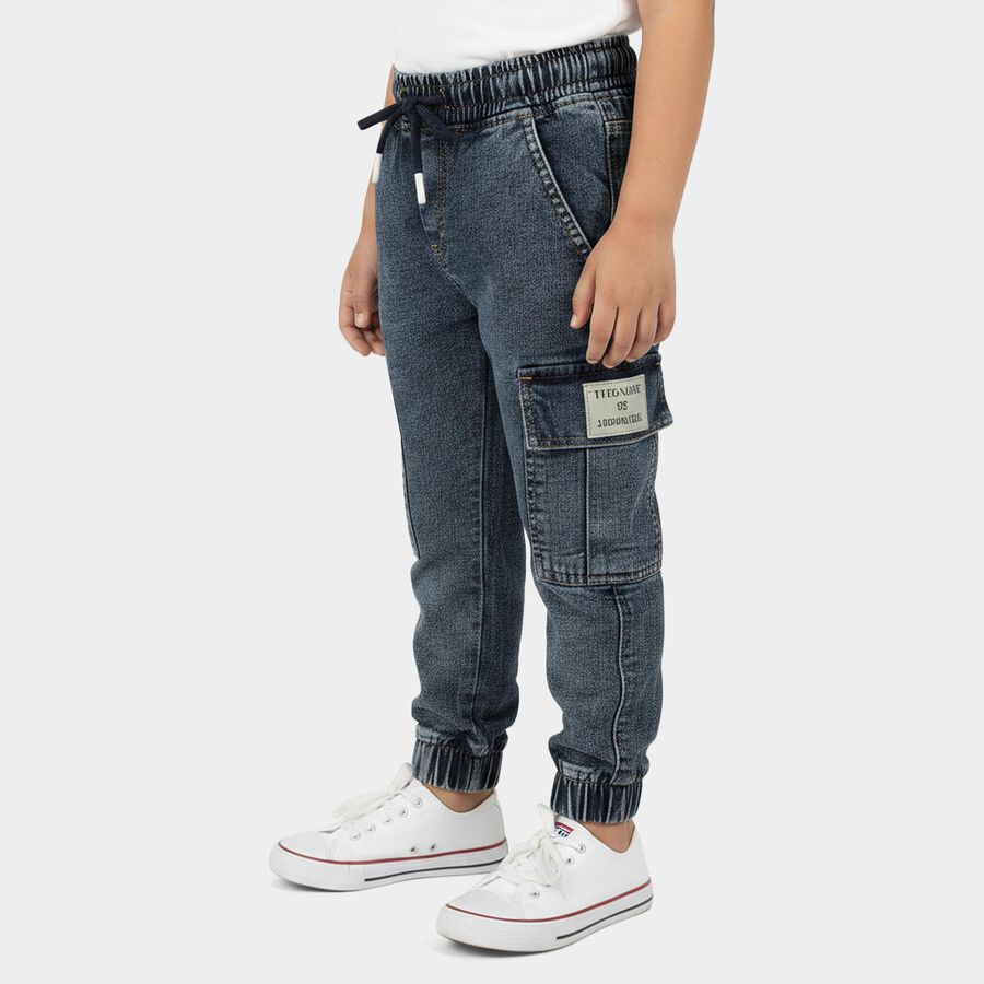 Boys Blue Cargo Jogger Fit Jeans, गहरा नीला, large