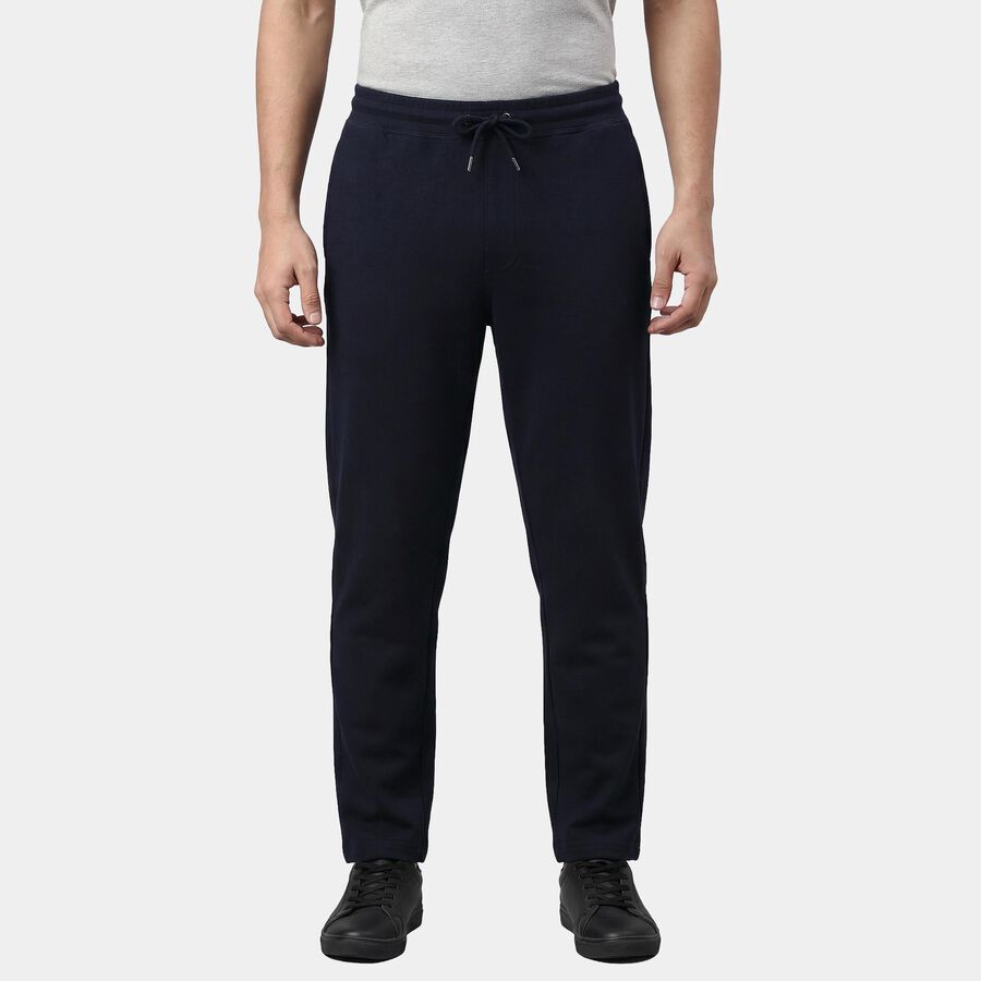 Men's Navy Blue Slim Fit Cuffed Track Pants, नेवी ब्लू, large