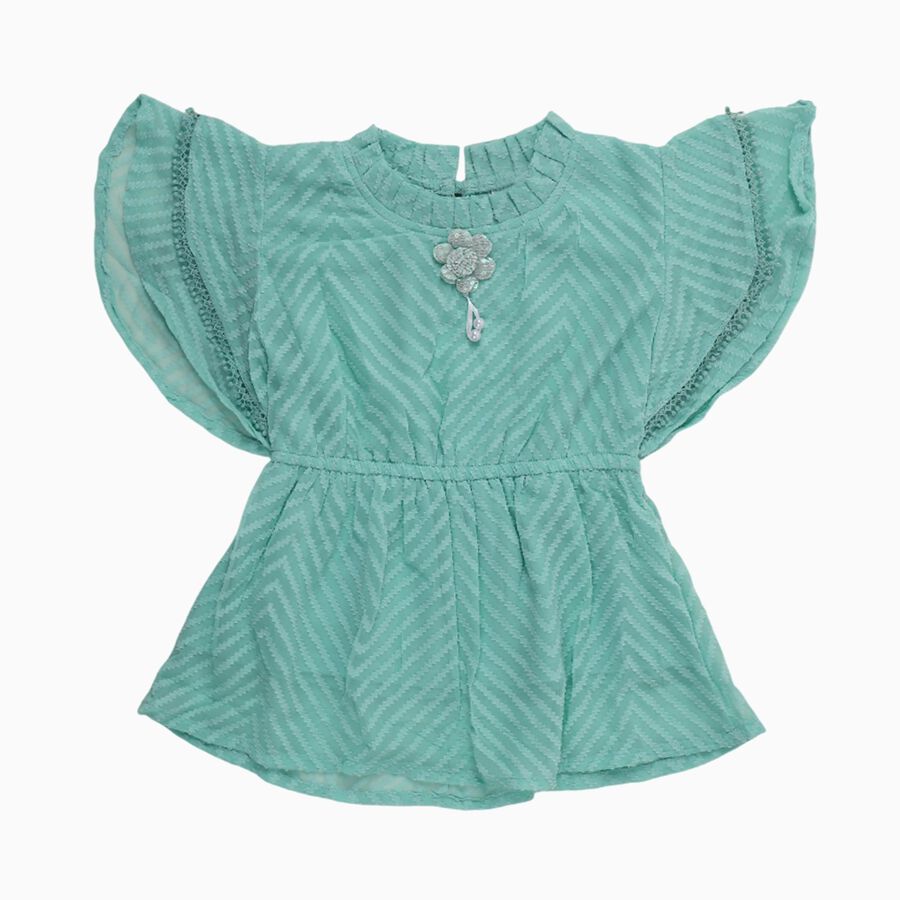 Girls Light Green Round Neck Casual T-Shirt, हल्का हरा, large