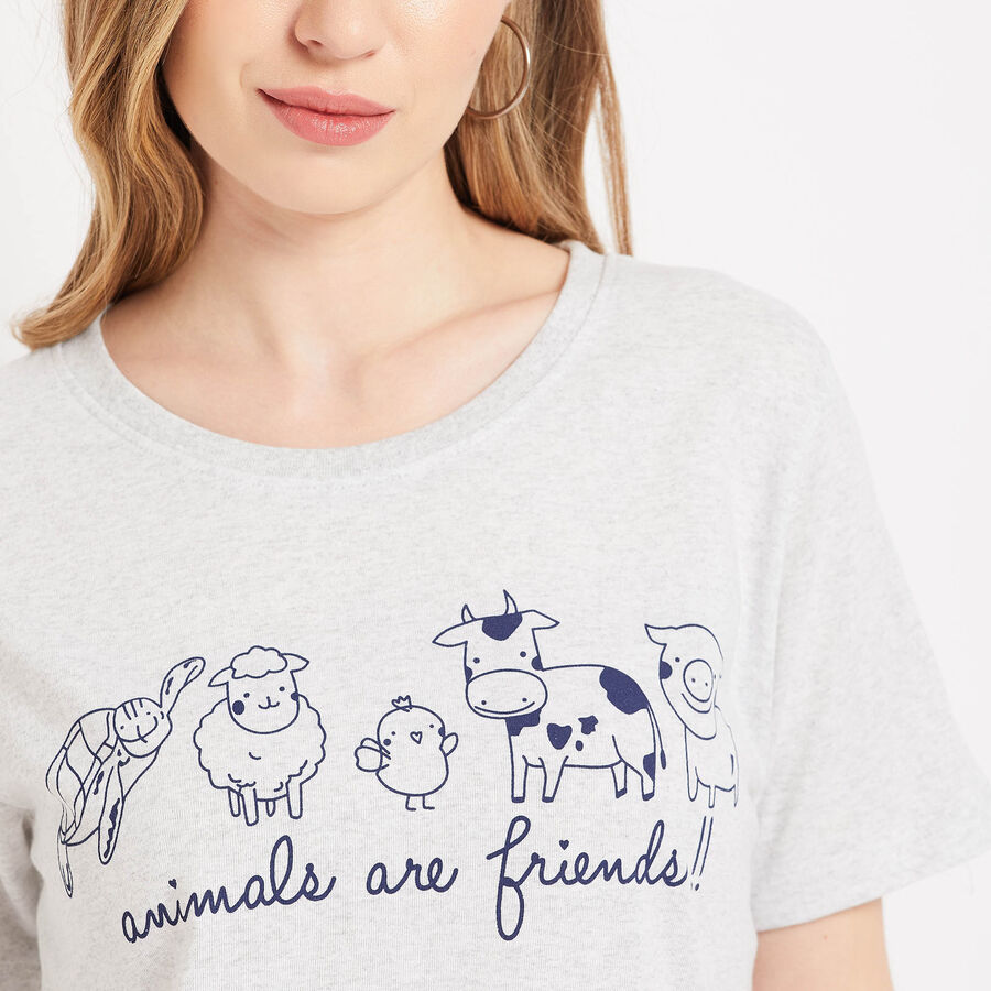 Round Neck T-Shirt, Ecru Melange, large image number null