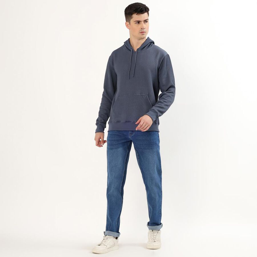 Men's Muted Steel Blue Hooded Casual Sweatshirt, मध्यम नीला, large image number null